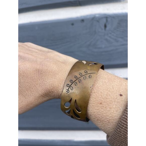 Vintage Copper Cutout Leaf Cuff Bracelet 1950s Mid Century Modern MCM Southwest - Picture 6 of 8